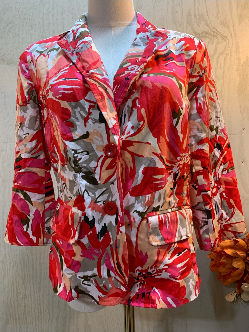 Notations Floral Print Robe Jacket - Pink, Red, White